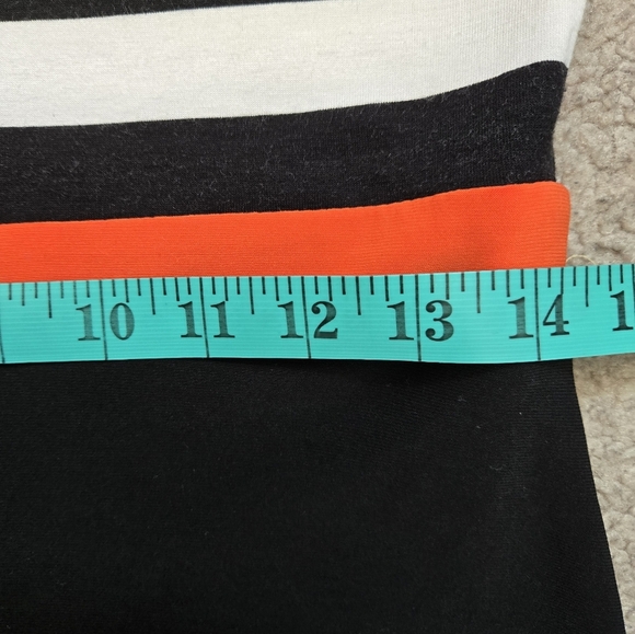 JOSEPH RIBKOFF V Neck Striped Black and Orange Dress. Size 6 - Picture 9 of 11